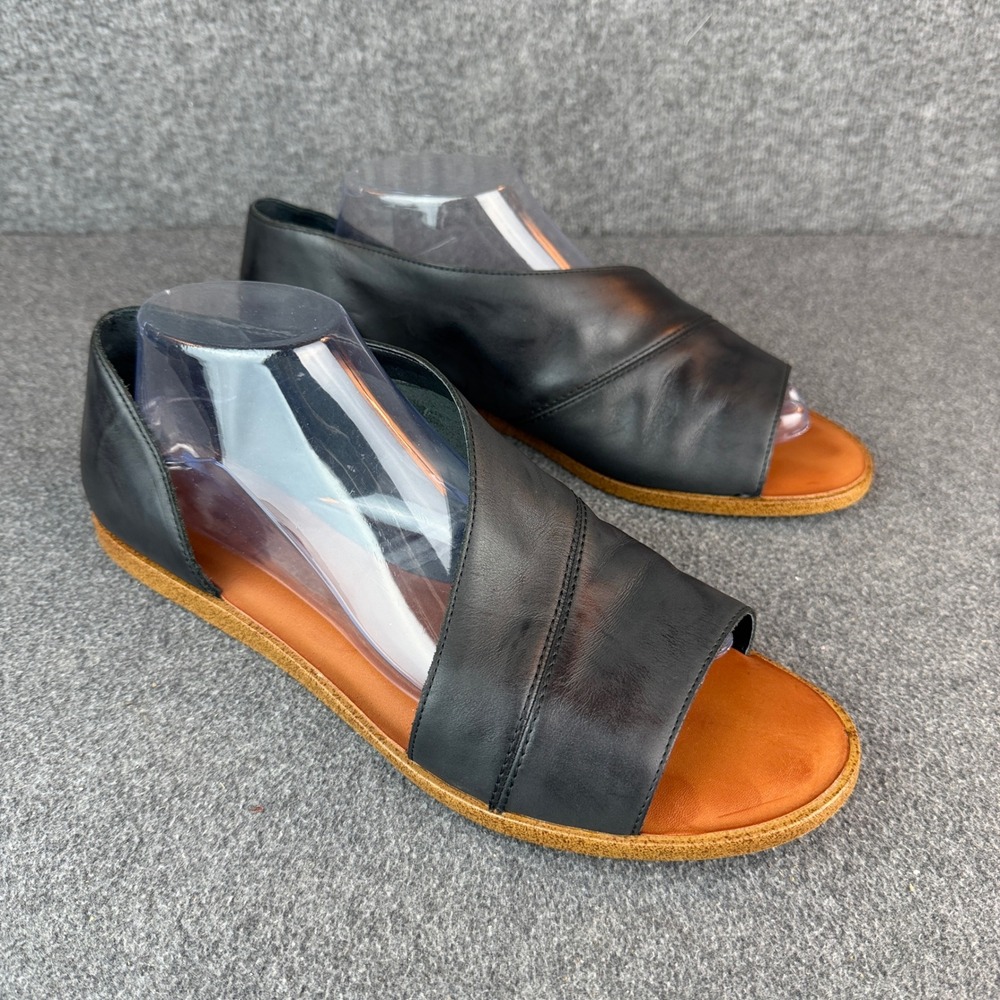 1.STATE Celvin Black Leather Open Toe Asymmetrical Flat Sandals Womens 11M 43